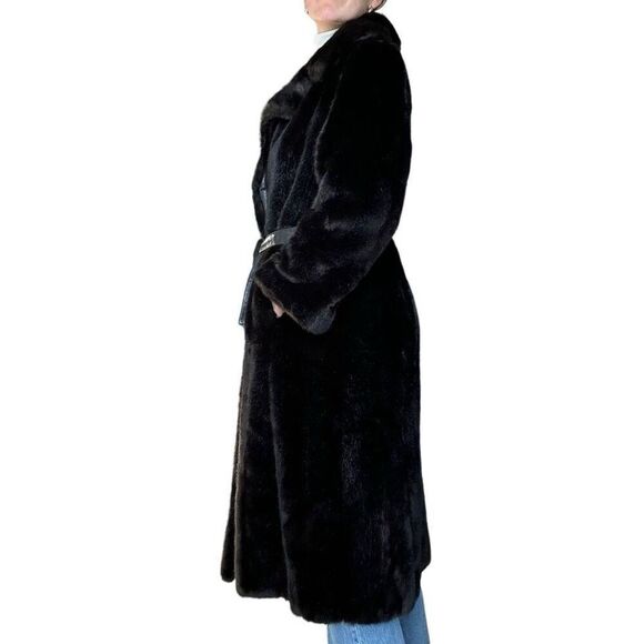Vintage 70s Diamonte Faux Fur Coat Black Brown Mob Wife Size Medium Classic - Picture 3 of 10